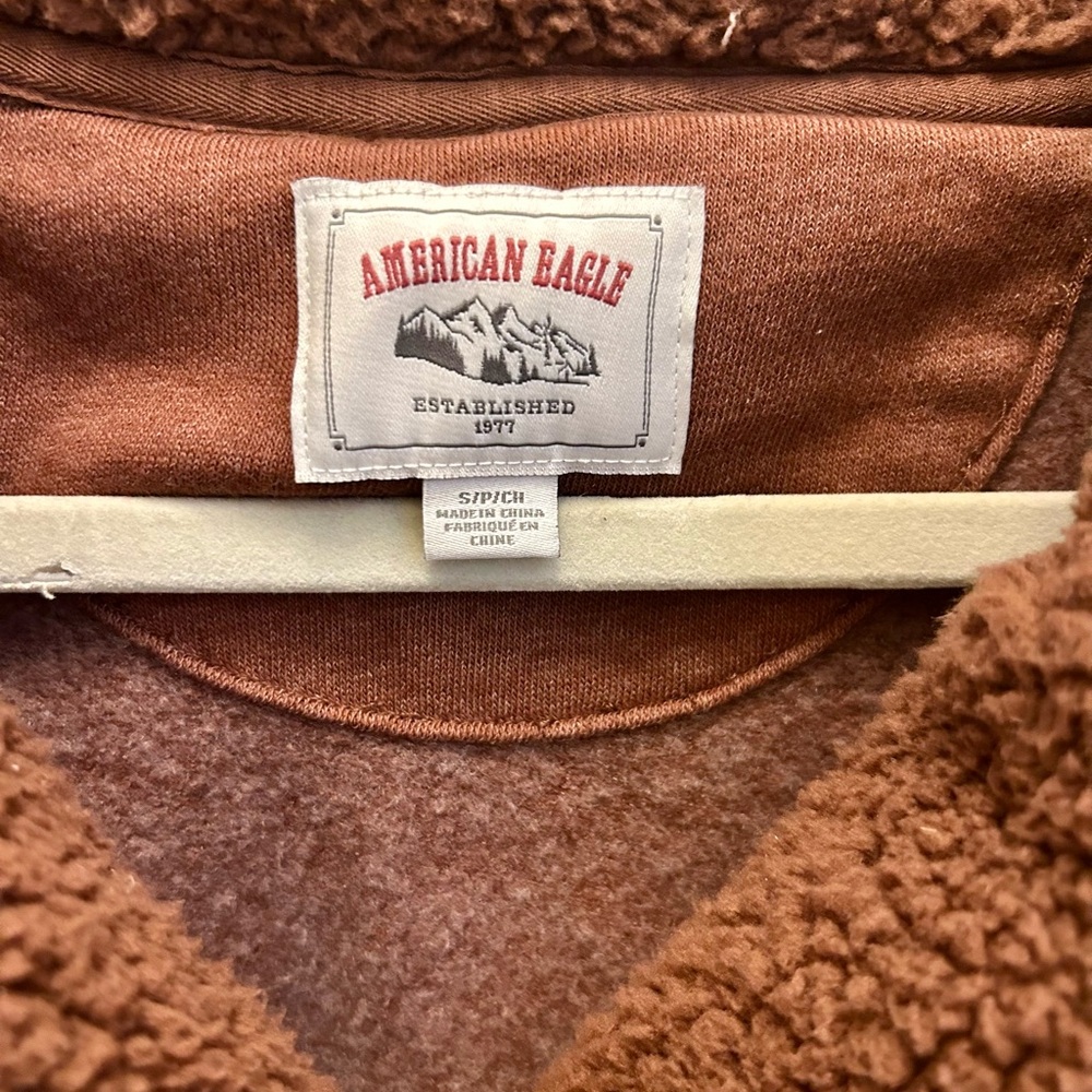 Vintage Y2K American Eagle Outfitters Rust Sherpa Collar Button Pullover - Picture 3 of 5